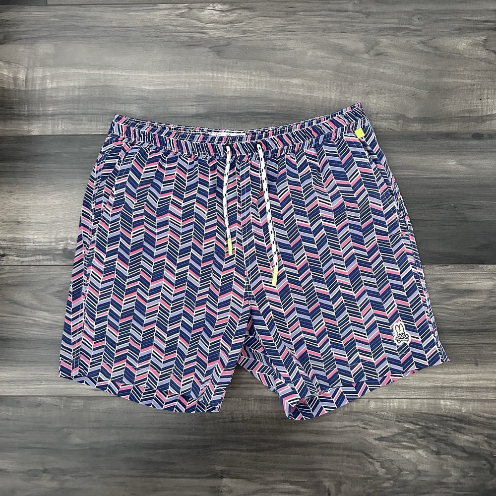 PSYCHO BUNNY Mens Size Small AOP Swim Trunks Fine Mesh Lined Lightweight Pink